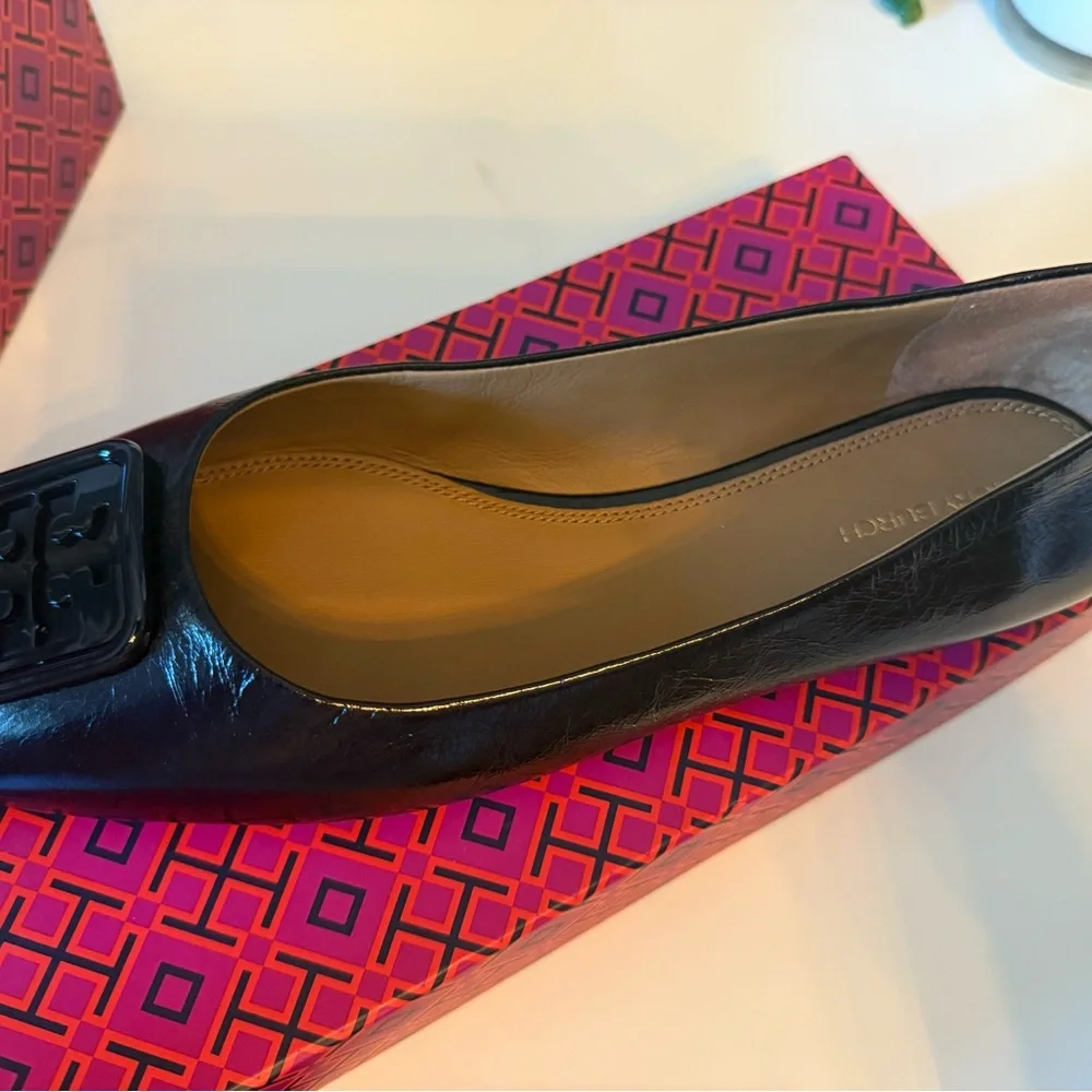 Tory Burch Black Patent Logo Flats
